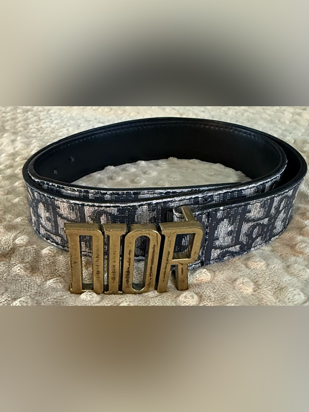 Designer-Style Men's Black Patterned Belt with Brass Buckle